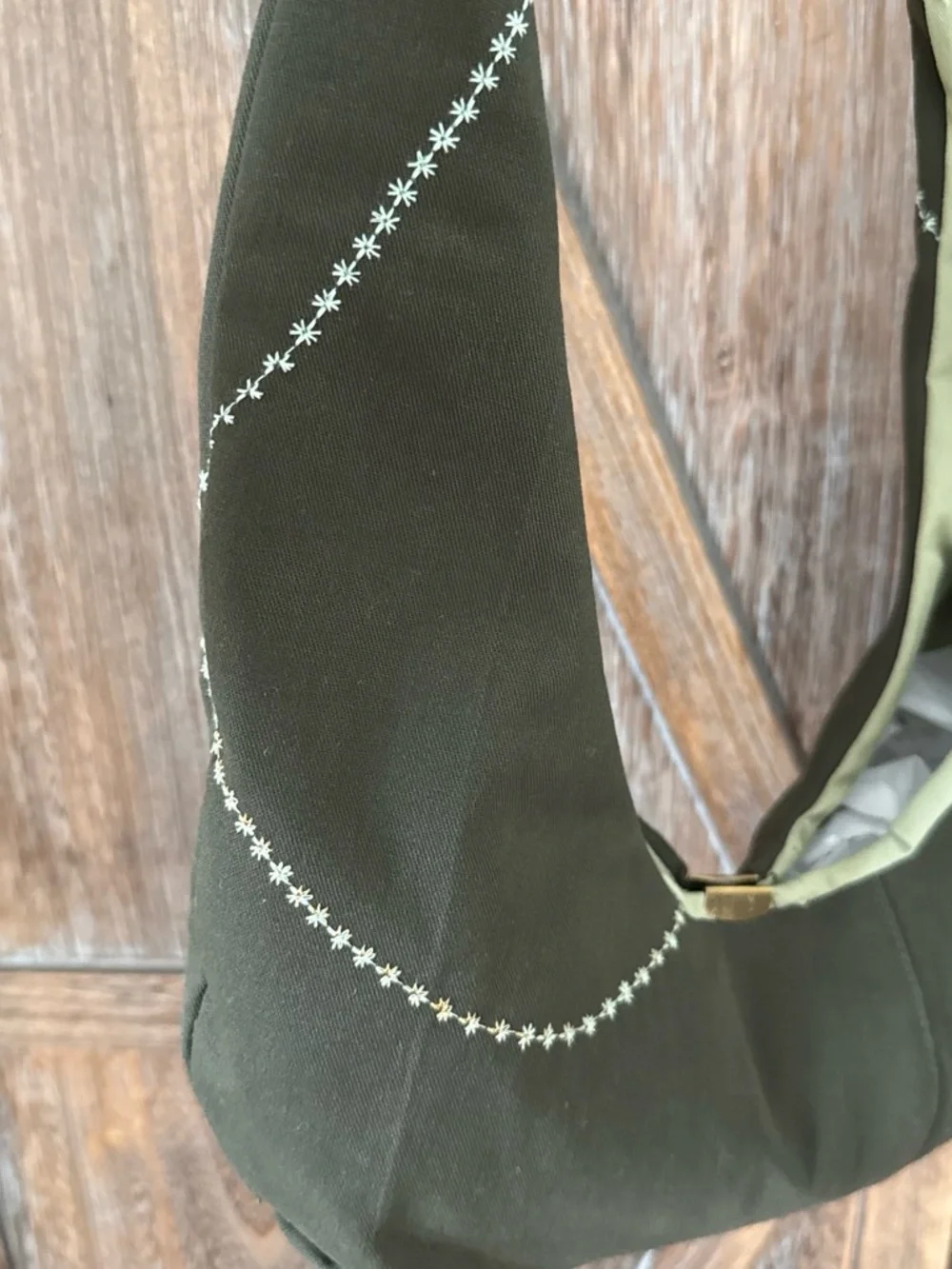 Olive Green Shoulder Hobo Bag with Brown Leather Accent